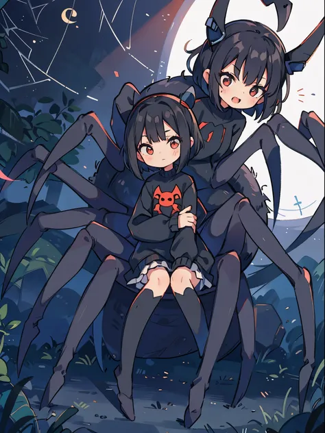 spider girl, spider legs, black hair, short hair,