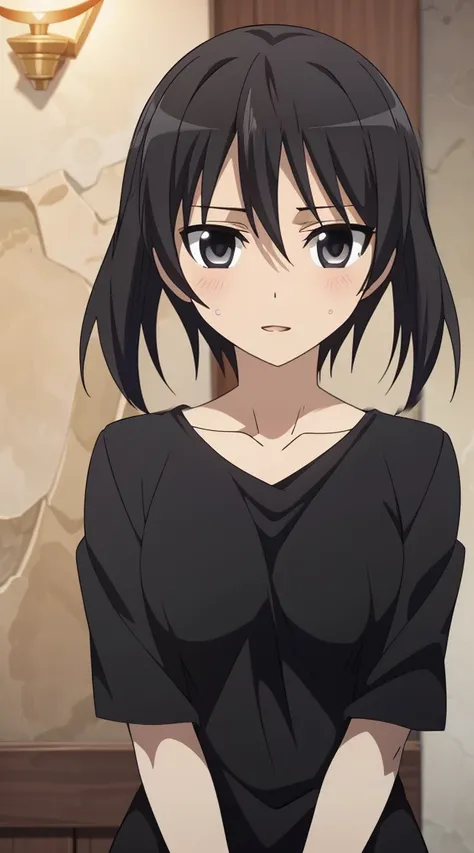 (masterpiece), best quality, expressive eyes, perfect face, kurome , black hair ,short twin ,short hair, black  eyes, medium  br...