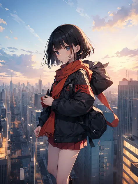 What is a ninja?、... Its cool and... quick.！Best ninja quality, anime moe art style,Best Anime 8K Konachan Wallpapers,Badass Anime 8K,Perfect Anatomy, (Please draw a picture of a ninja girl looking down on the city from the rooftop..)From diagonally above,...