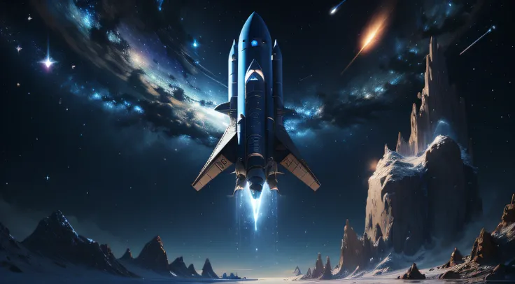 Create a Blue Facebook Rocket that fly in the space among planets and stars.