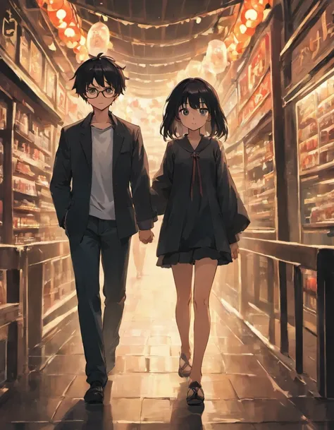 black haired boy and black haired girl with glasses walking through the philippines