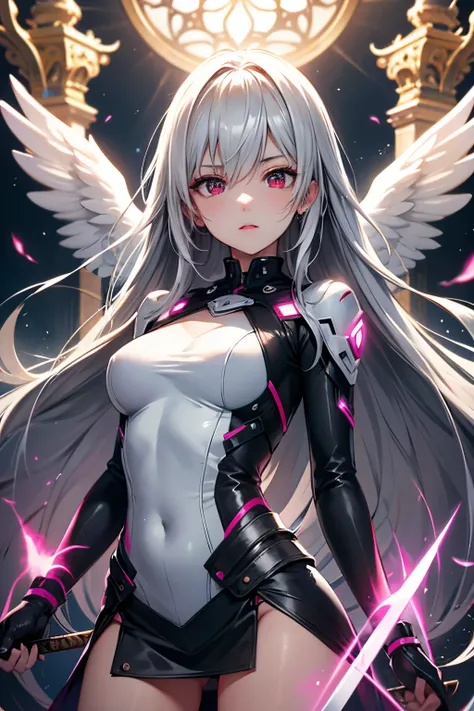 １６k、８k、４k、２０age、Perfect sexy body、Extraordinary Beauty、High Quality, Silver long hair, Red eyes、Coolface, insanely detailed eyes、Mini skirt、full bodyesbian、angelic atmosphere、Near Future City、neons、doress、modeled、body suit、showy、battle suits、dynamic ungle、...