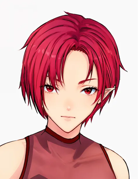 anime girl with red hair and a brown top, made with anime painter studio, with short hair, ( ( ( yoshinari yoh ) ) ), yoshinari yoh, yayoi kasuma, attractive androgynous humanoid, with red hair, anime style character, nobutaka ike, rin, rei hiroe, red shor...