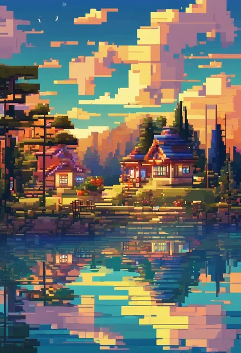 (best quality,4k,ultra-detailed,realistic),pixel art tourist destination landscape,pixel art,pixel art 3d render,detailed pixel art,evening,steam waves,unreal engine pixel art,pixel art wallpaper,colorful palette,landscape lighting,high-res pixel art,atmos...