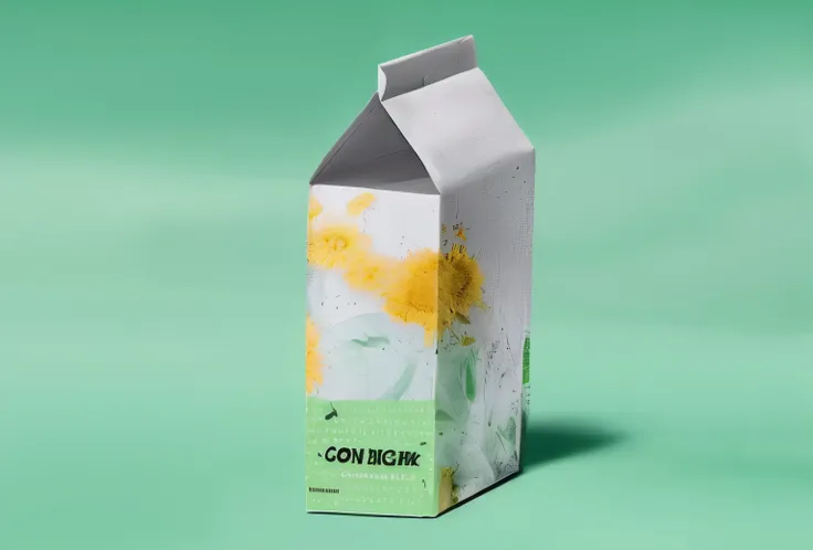 Milk carton packaging design，green color，Low carbon，simple