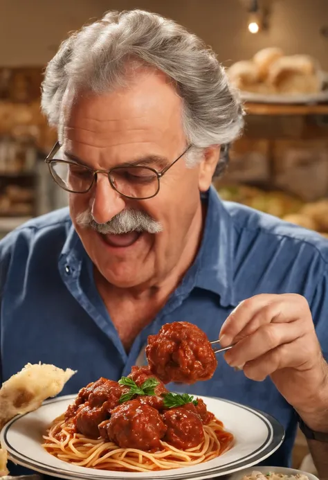 A photo of a heaping plate of spaghetti and meatballs,original,Angry deli dude is a middle aged Italian man that works at a deli making sandwiches , male