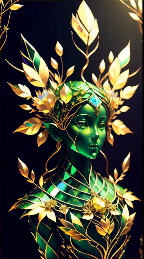 plant maiden，vine princess，witch of thorns，beautiful line art photo，use gold strokes and rainbow paint，golden maiden，the golden ...