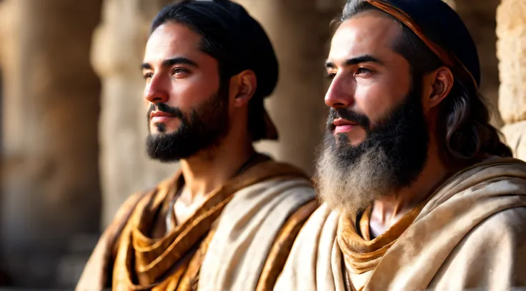 Ancient Israel、Biblical times、1st century、a closeup、(((The disciples listen to the short-haired Christ)))、8K、Raw photography、top-quality、​masterpiece:1.5、ultra-lightweighthigh-resolution、Photorealsitic:1.5、ciinematic light、soft volumetric lighting:1.5、real...