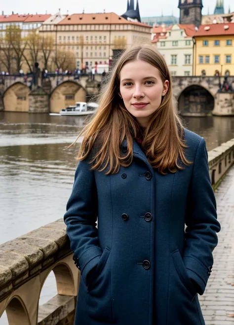 portrait of sks woman in prague, at the charles bridge, by flora borsi, style by flora borsi, bold, bright colours, ((flora bors...