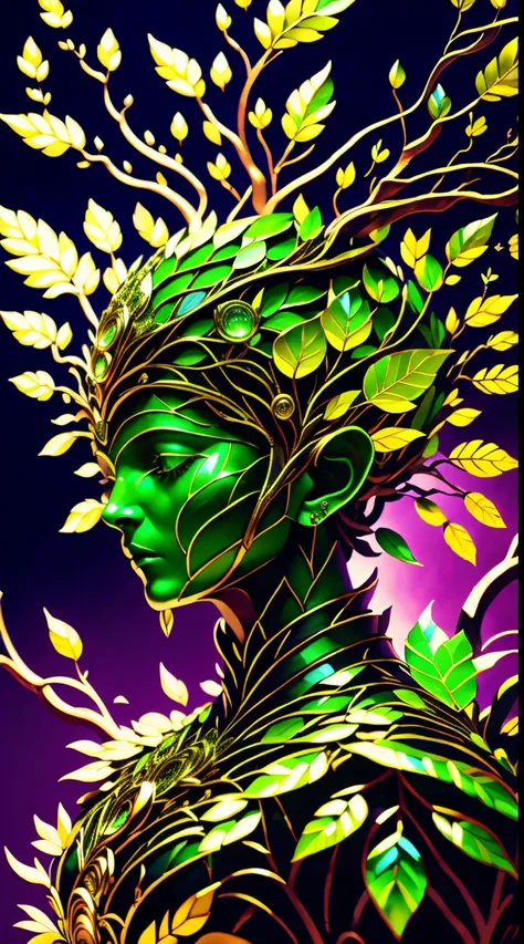 plant maiden，vine princess，witch of thorns，beautiful line art photo，use gold strokes and rainbow paint，golden maiden，the golden ...