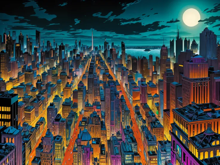 (best quality, ultra-detailed, hyper realistic) poster design in the style of artist Todd McFarlane, vibrant colors, dynamic composition, graffiti elements, expressive urban photography of Gotham City, hip-hop culture references, comic book aesthetics, str...