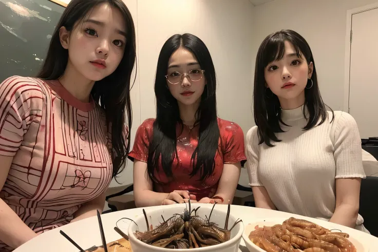 (Junji Ito、Three cute women:1.5）、a picture、8K、Live action、(gore、Lots of black cockroaches and larvae、The sheen：1.4)、(anguished expression、Drooping liquid:1.3)、Bloods、internal organs、ruptured、bodily fluids、exclamation、ultra-detailliert、