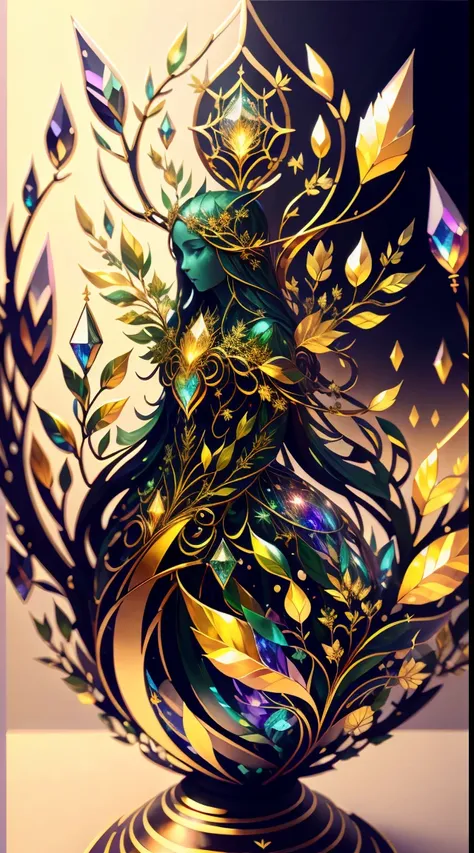 Plant Maiden，Vine Princess，Witch of Thorns，Beautiful line art photo，Use gold strokes and rainbow paint，Golden Maiden，the golden ratio，Melted wax，Visible brush strokes，surrounded by crystal spheres，3D Mosaic Wireframe，neuroimaging，neurons，The Tree of Life，c...