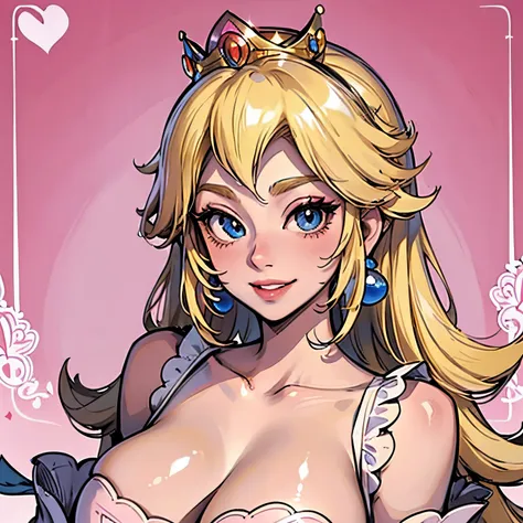 princess peach, 1 woman, blonde hair, tall, adult, who looks like an actual adult woman, smirking at the camera beautifully as i...