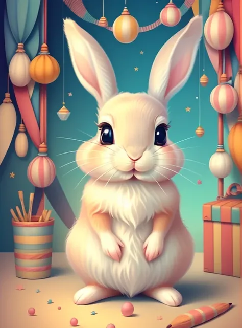 (cute baby rabbit in the circus), Munchkin ,Geometric multidimensional wall portrait, livro de arte, Tchibi,
Yang08k, Beautiful, Colouring,
Obras, of the highest quality, best quality, Arte Oficial, Beautiful and Aesthetic,