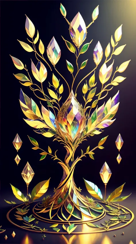 Plant Maiden，Vine Princess，Witch of Thorns，Beautiful line art photo，Use gold strokes and rainbow paint，Golden Maiden，the golden ratio，Melted wax，Visible brush strokes，surrounded by crystal spheres，3D Mosaic Wireframe，neuroimaging，neurons，The Tree of Life，c...