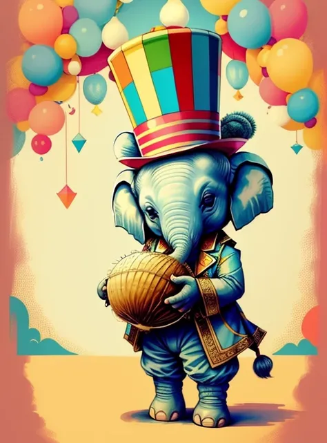 (cute baby elephant with a top hat, juggling coconuts in the circus), Munchkin ,Geometric multidimensional wall portrait, livro de arte, Tchibi,
Yang08k, Beautiful, Colouring,
Obras, of the highest quality, best quality, Arte Oficial, Beautiful and Aesthet...