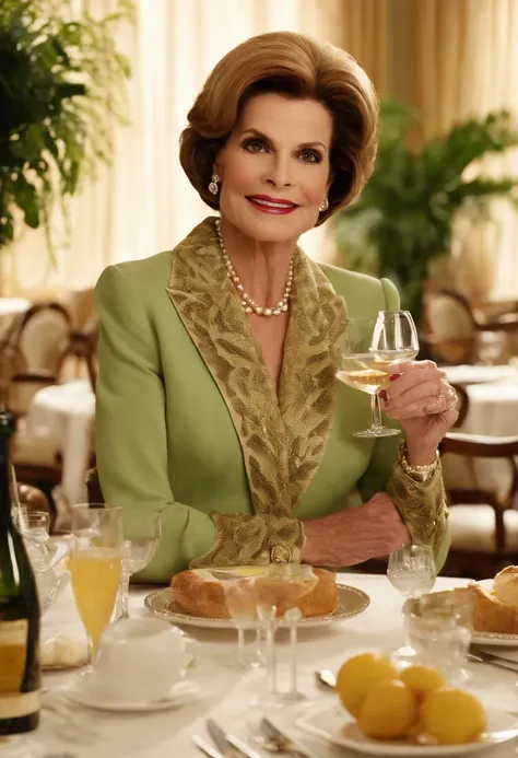 A photo of Lucille Bluth enjoying a gourmet brunch at an exclusive country club,Arrested Development,Lucille’s acerbic personality is matched by her elegant appearance; she is always impeccably dressed in high-end fashion, favoring furs and perfectly tailo...