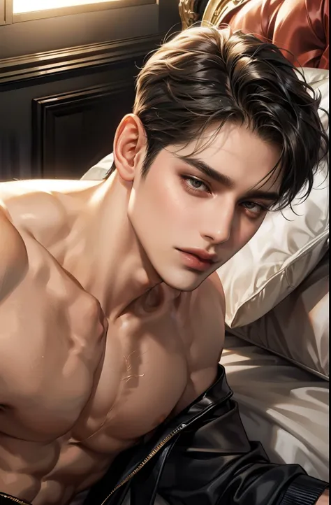 Masuter Piece，ultra-definition, soft black short hair, handsome boy, No people, Beautiful and accurately depicted bodies and faces, Red blush, Hotel Bed (Hotel Bed) (Hotel Bed (Hotel Bed)) (Hotel Bed (Hotel Bed) (Hotel Bed (Hotel Bed)))