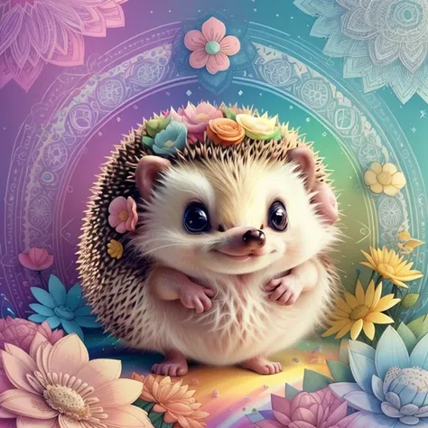 (cute baby hedgehog with a rainbows and flowers), Munchkin ,Geometric multidimensional wall portrait, livro de arte, Tchibi,
Yang08k, Beautiful, Colouring,
Obras, of the highest quality, best quality, Arte Oficial, Beautiful and Aesthetic,