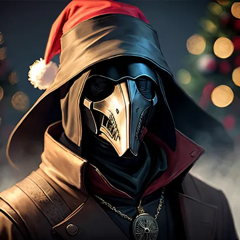 Plague doctor with christmas hats on