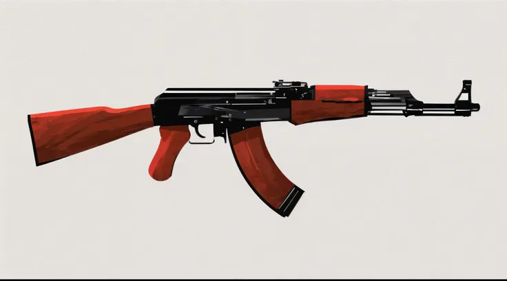 (masterpiece), best quality, ak-47, ((flat illustration))), white background