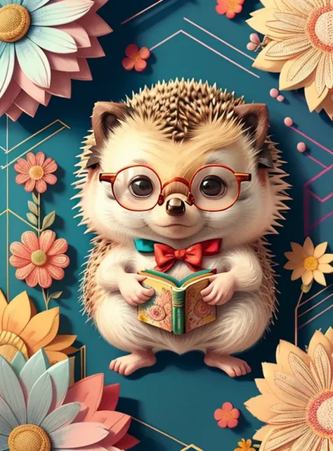 (cute baby hedgehog with glasses and flowers), Munchkin ,Geometric multidimensional wall portrait, livro de arte, Tchibi,
Yang08k, Beautiful, Colouring,
Obras, of the highest quality, best quality, Arte Oficial, Beautiful and Aesthetic,