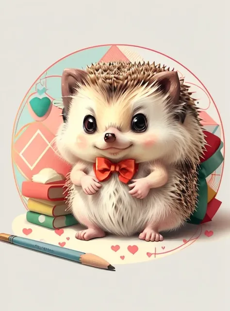 (cute baby hedgehog with bow and lots hearts), Munchkin ,Geometric multidimensional wall portrait, livro de arte, Tchibi,
Yang08k, Beautiful, Colouring,
Obras, of the highest quality, best quality, Arte Oficial, Beautiful and Aesthetic,