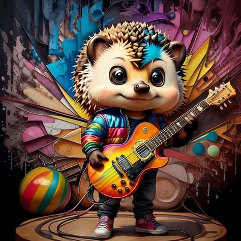 (cute baby hedgehog with leather jacket and a guitar),(melhor pose),(best angle), (better expression), Eduardo Kobra acolchoamento ,multidimensional geometric wall PORTRAIT, arte, Chibi,
Yang08k, lindo, Colouring,
Primary works, qualidade superior, melhor ...