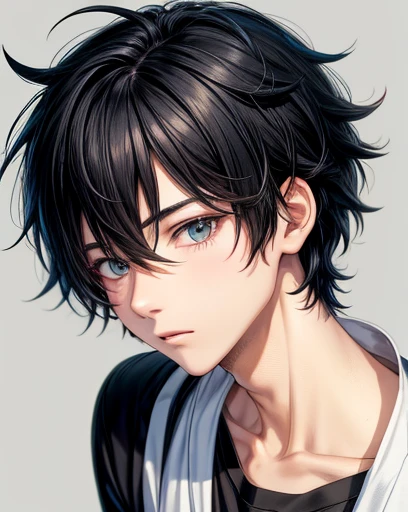 Anime Guy, short messy black hair, lazy