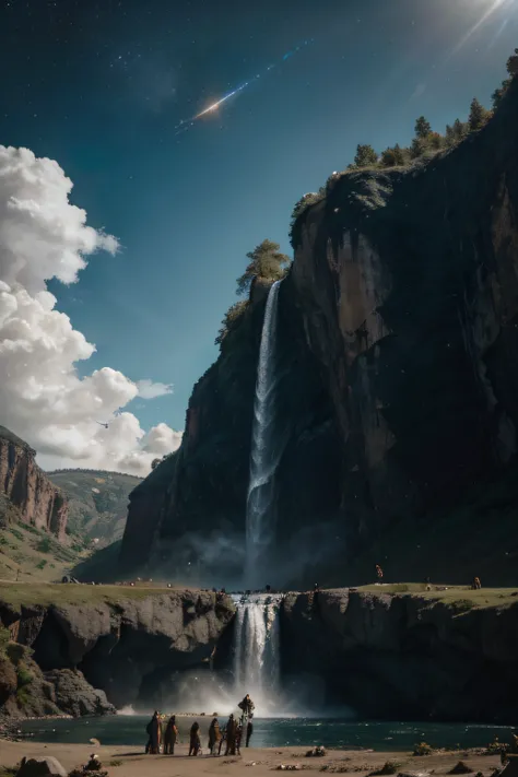 many people holding hands and standing in a large circe and looking into the distance, to see god looking down on them and looking proud. colors and space. lifestyle photography, candid, realistic, epic realism, cinematic, epic realism,8K, highly detailed ...