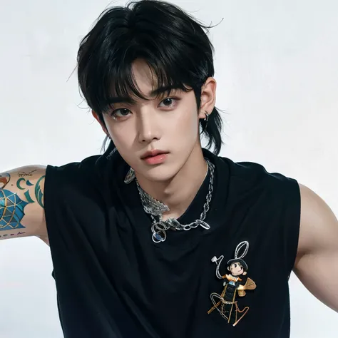 hombre arafed con una camisa negra y una cadena alrededor del cuello., hyung tae, cai xukun, jungkook, kim doyoung, taejune kim,...