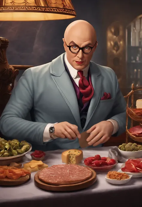 A photo of Doctor Evil attempting to create an evil-themed charcuterie board,Austin Powers: International Man of Mystery,Doctor Evil, the comical villain from the “Austin Powers” series, is characterized by his bald head, a prominent scar running down his ...