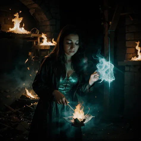 Ghost, glow, mist, woman, fire, magic, spell, calling forth a spirit, chaos