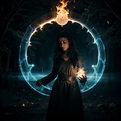 Ghost, glow, mist, woman, fire, magic, spell, calling forth a spirit, chaos, portal