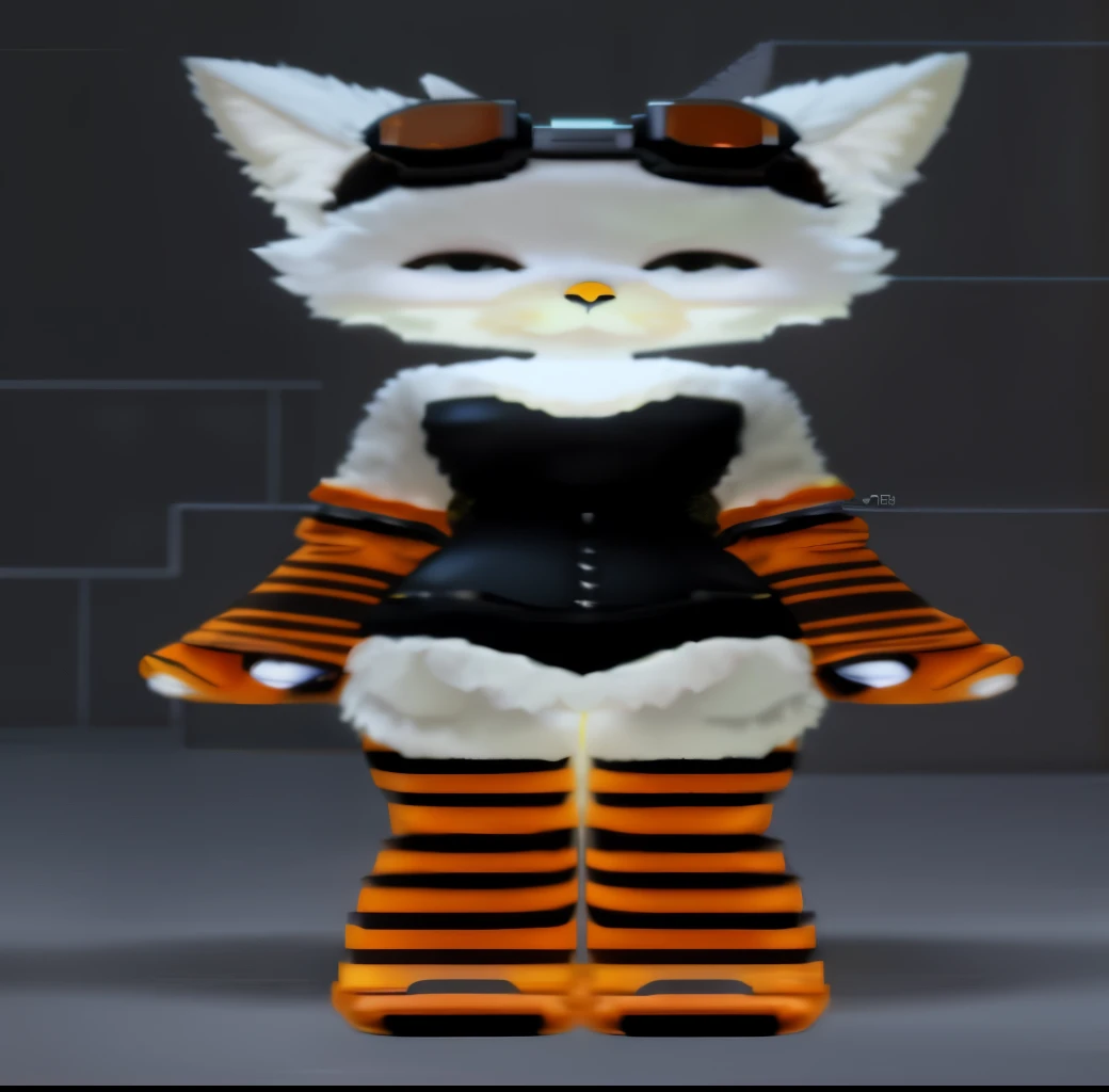 there is a cat in a costume that is standing up, leeloo outfit, fluffy orange skin, female outfit, goth cybersuit, small curvy loli, y 2 k cutecore clowncore, female furry mini cute style, maid outfit, faired skin, orange body, fantasy outfit, orange and b...