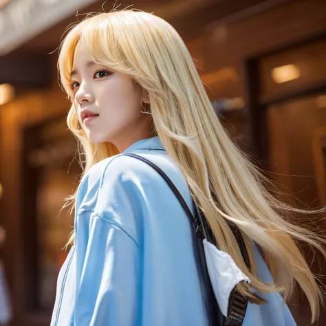 Jimin of BTS with a long blonde hair