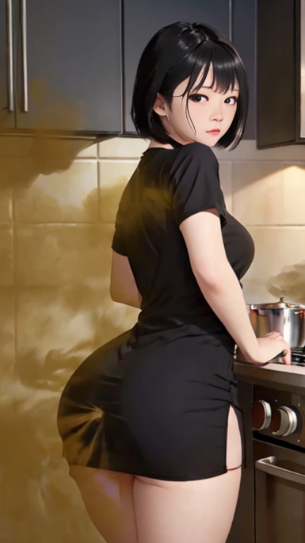 ((velocity)),Attacked by farts, (((Women farting))),(girl farting while cooking in the kitchen)),frowned,velocity,(a female teenager ),(wearing t-shirt and tight dress,(stand facing the food),(her butt facing the screen)) (shorthair blackhair),(Asian woman...