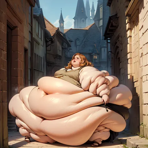 (Masterpiece), (best quality), (highres) hermione granger, emma watson, tall, ((((morbidly obese)))), ((((USSBBW)))), (((detailed face))), ((bottomheavy)), ((chubby belly)), ((gigantic ass)), (((massive thighs))), ((slim calves)), ((thin face))