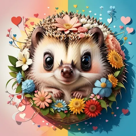 ((|) (cute baby hedgehog with flowers and hearts) stylized identical to 1940 |)), acolchoamento ,multidimensional geometric wall PORTRAIT, arte, Chibi,
Yang016K, lindo,(( cor vermelha predominante, azul e branco))
Primary works, qualidade superior, melhor ...