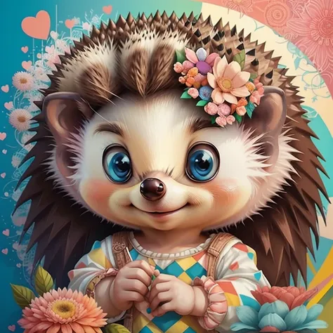 ((|) (cute baby hedgehog with flowers and hearts) stylized identical to 1940 |)), acolchoamento ,multidimensional geometric wall PORTRAIT, arte, Chibi,
Yang016K, lindo,(( cor vermelha predominante, azul e branco))
Primary works, qualidade superior, melhor ...