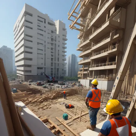 Construction workers at the site working