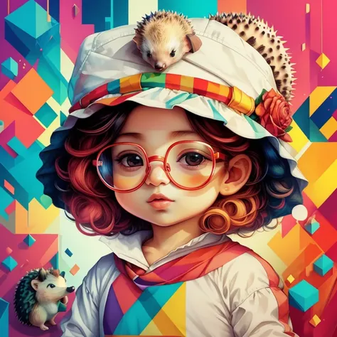 ((|) (cute baby hedgehog with hat and glasses) stylized identical to 1940 |)), acolchoamento ,multidimensional geometric wall PORTRAIT, arte, Chibi,
Yang016K, lindo,(( cor vermelha predominante, rosa e branco))
Primary works, qualidade superior, melhor qua...