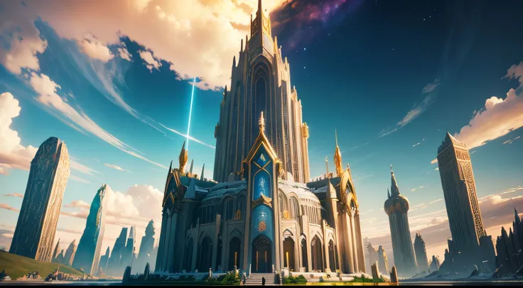 Enter the majestic realm of Asgard, where the gods reign supreme and the skies are filled with golden light. Describe the grandeur of the city, from the towering halls of Valhalla to the shimmering rainbow bridge of Bifrost