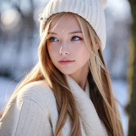 sexy model face blonde winter dress foto