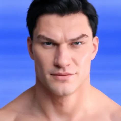 Realistic, white man, black hair, shirtless