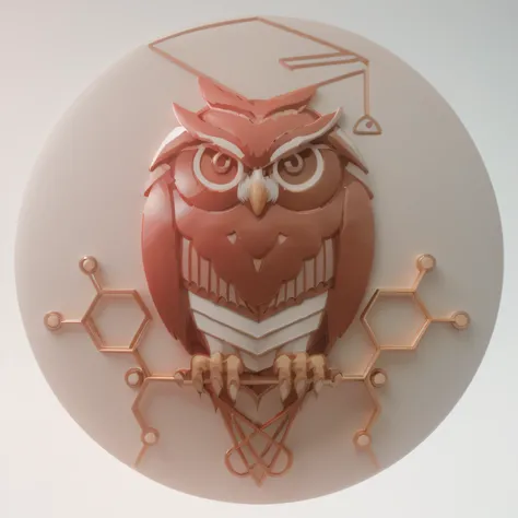 3d anime, wise owl logo, black and white, badge