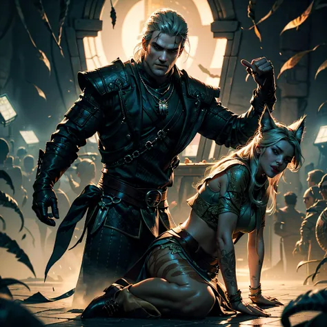 Henry_Cavill as The_Witcher Geralt_de_Rivia Amulet_Wolf Urban deep path castle equirectangular Kingdom chef-d' Van_Gogh Masterpiece ultra UnrealEngine5 Cinematic Lighting meticulously intricate ultra_high-details ultra_high-res ultra pro-Photorealistic ...