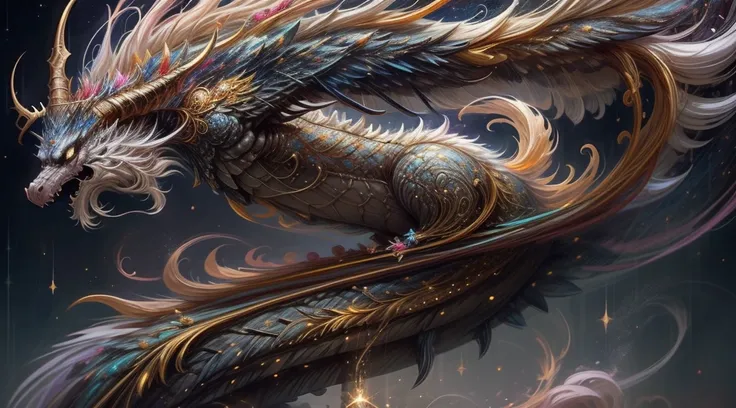 Resplendent, golden scales that capture the light beautifully. Your natural armor is a masterpiece of nature, Centennial Sapphire Eyes emanating an intense light Imposing and Carved Horns Majestic Wingspan. has wings that extend with grandeur. Garras Afiad...