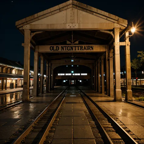 Old clean train station at night